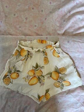 For Love & Lemons Cream Lemon-Print High Waist Shorts